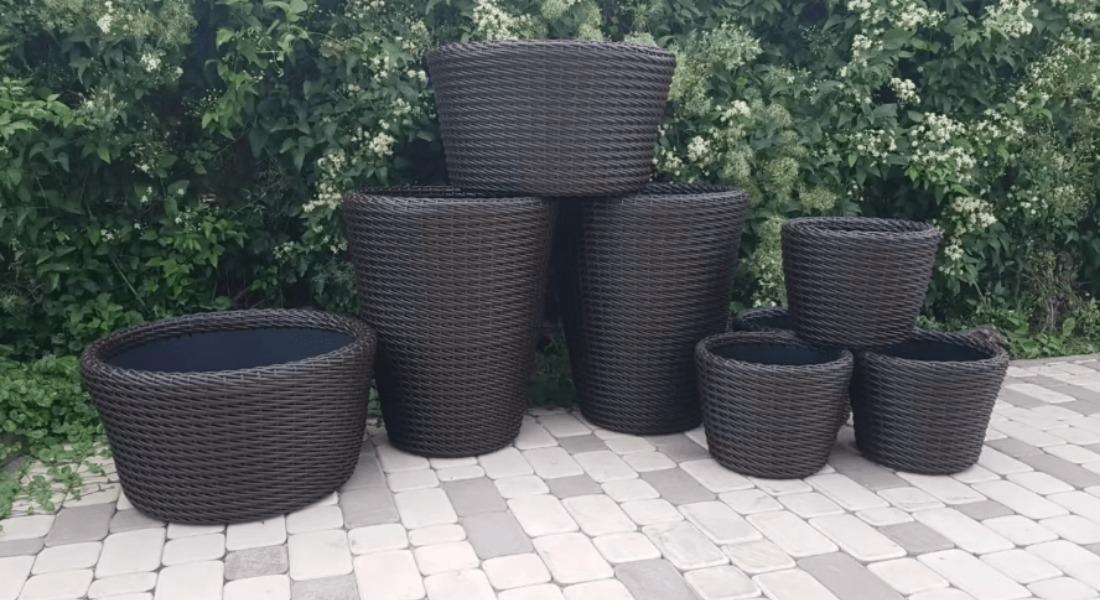 Плетение кашпо из искусственного ротанга методом «Осьминожка»