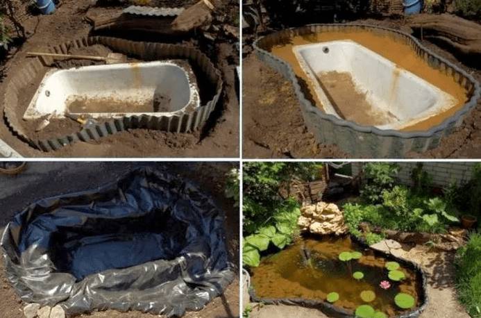 Как сделать пруд из старой ванны на даче своими руками