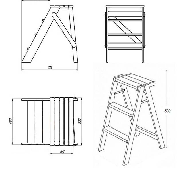 Стул - стремянка (трансформер) своими руками: чертежи с размерами, из дерева, металла