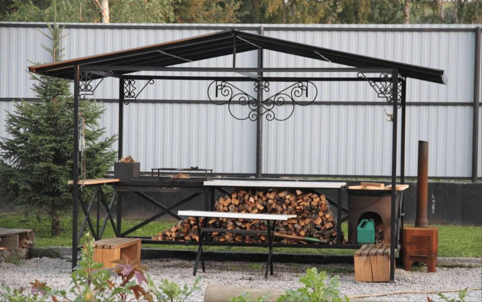 Как сделать навес над мангалом своими руками: из металла, из дерева, чертежи