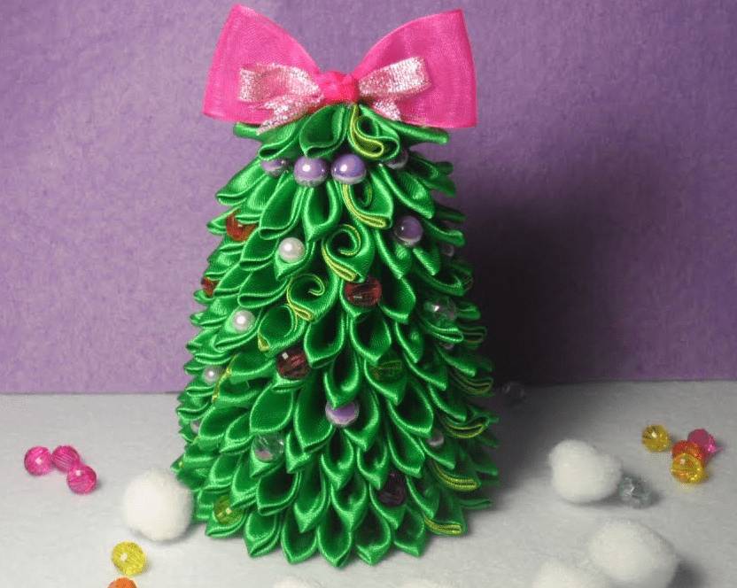 Как сделать елочку в технике канзаши своими руками