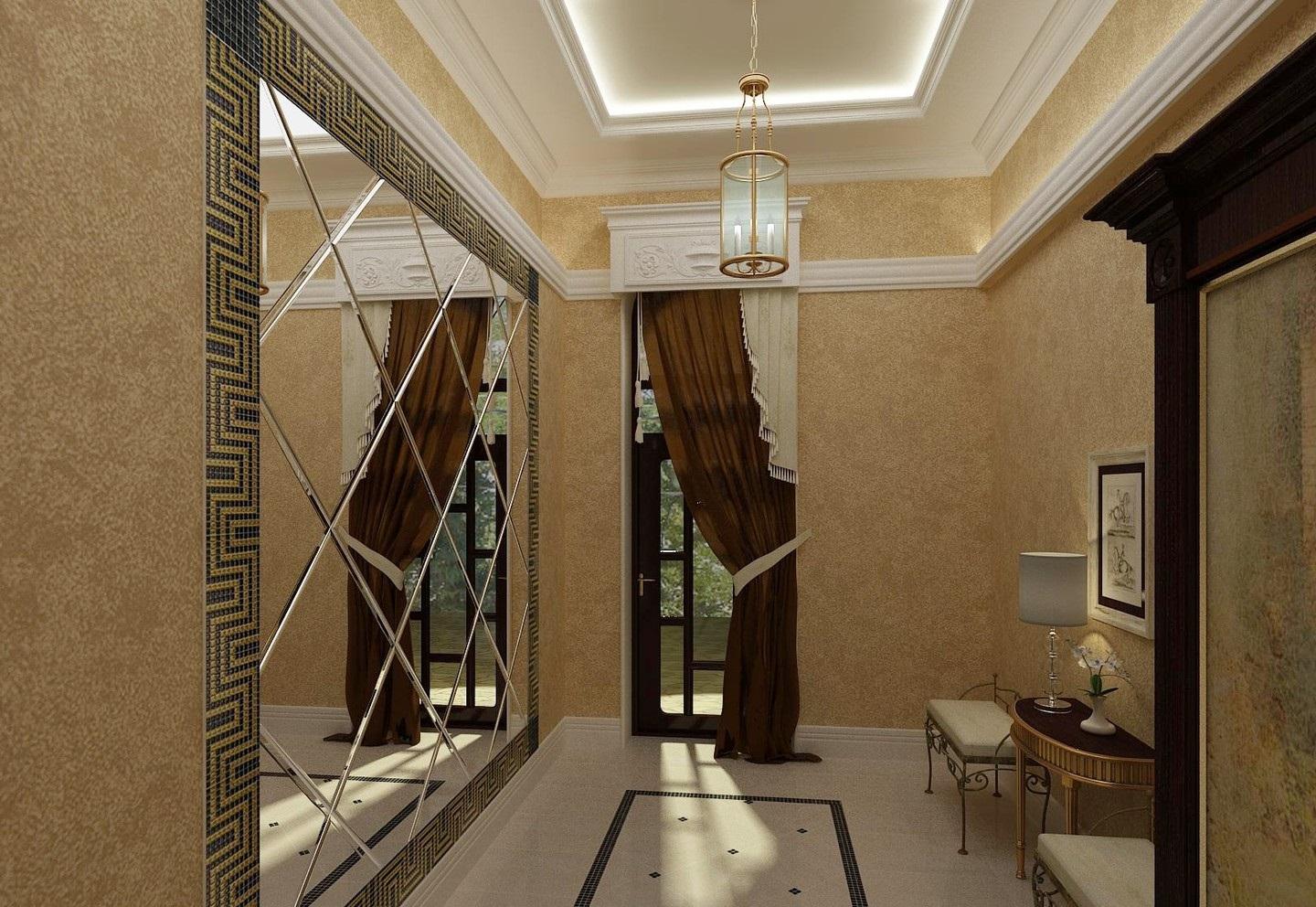 Зеркальное панно декор стен в прихожей