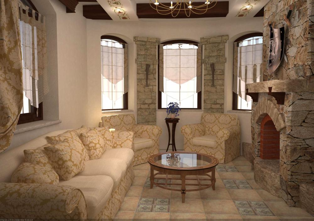 искусственный камень в интерьере гостиной