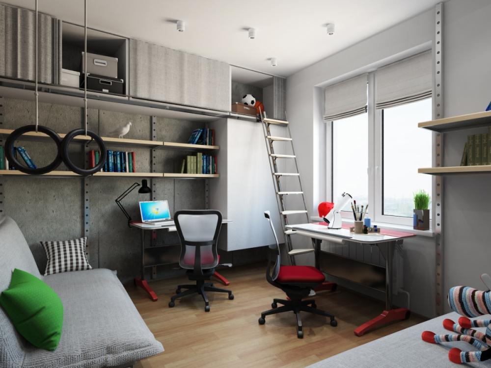 рабочая зона для двоих комната для двух мальчиков разного возраста