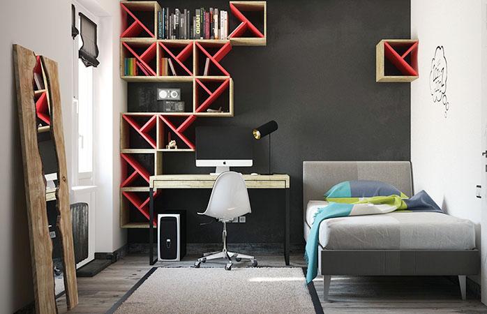 серая детская мебель для комнаты школьника мальчика