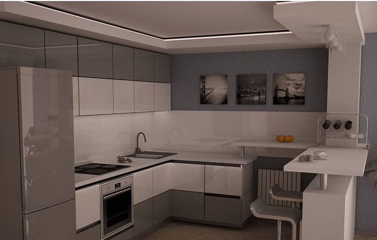 746 ФОТО КУХНИ 2017 - Угловая кухня в светлых тонах в стиле минимализм.