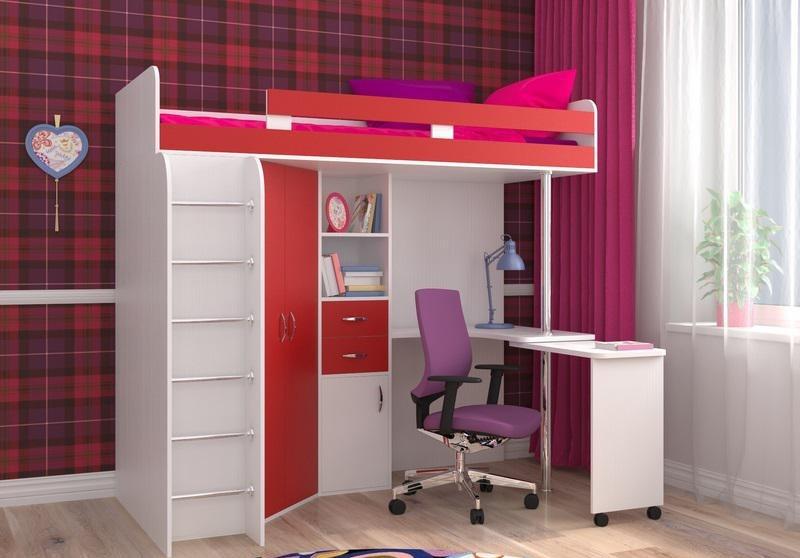 Двухъярусная кровать со шкафом и столом Dvuh