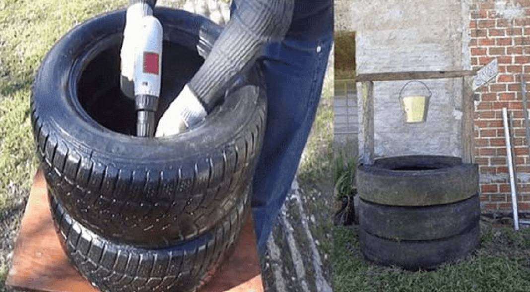 Декоративный колодец-клумба: фото, как сделать цветник своими руками из старых шин, дерева, колодезного кольца