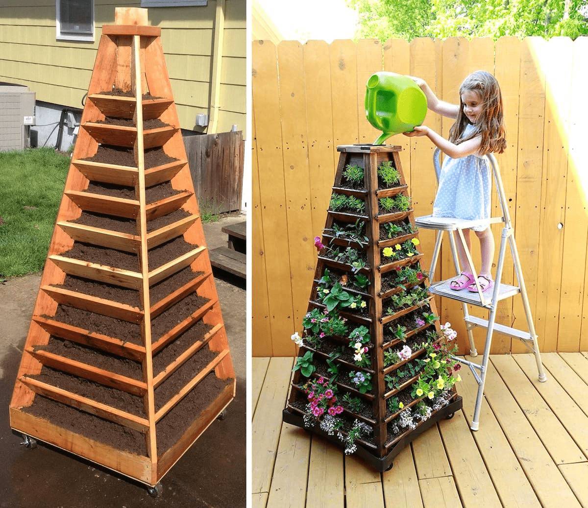 Цветник каскад (пирамида) своими руками: чертежи, размеры, пошаговая инструкция, как сделать из досок