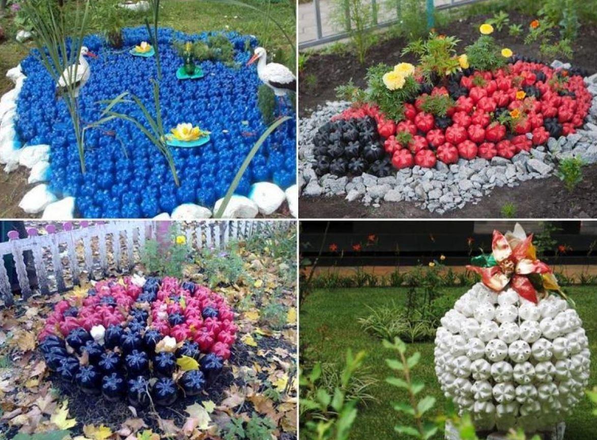 Клумбы из пластиковых бутылок своими руками: фото + идеи по оформлению