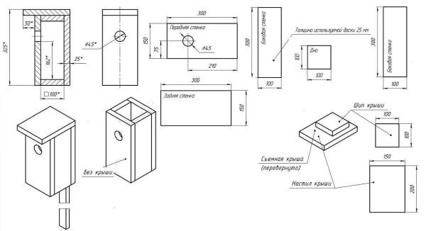 Скворечник из дерева своими руками: чертежи, размеры, фото