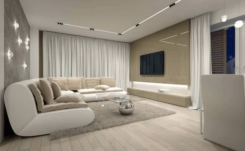 Освещение дизайн гостиной в светлых тонах