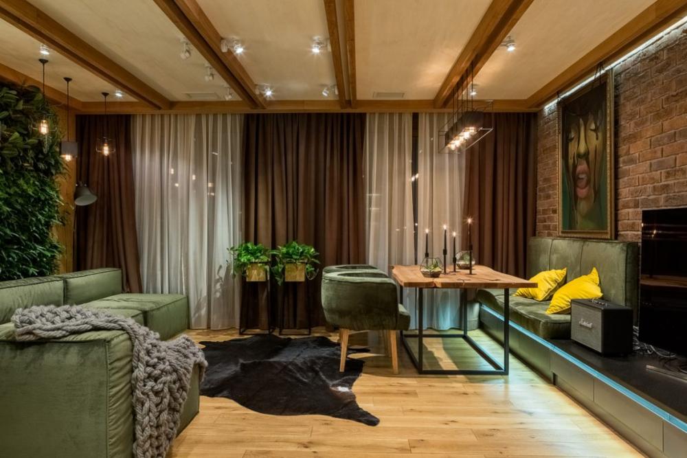 гостиная в стиле шале