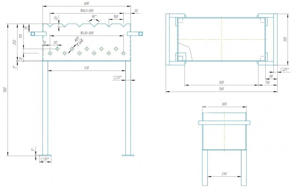 расстояние между шампурами на мангале