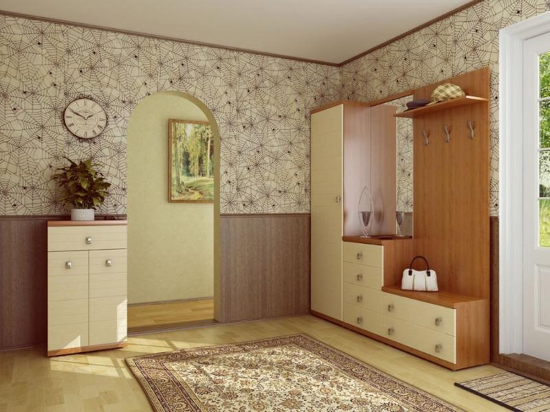 комбинирование обоев в прихожей