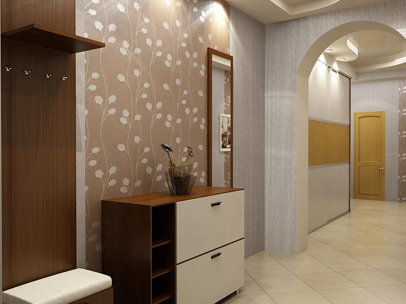 комбинирование обоев в прихожей