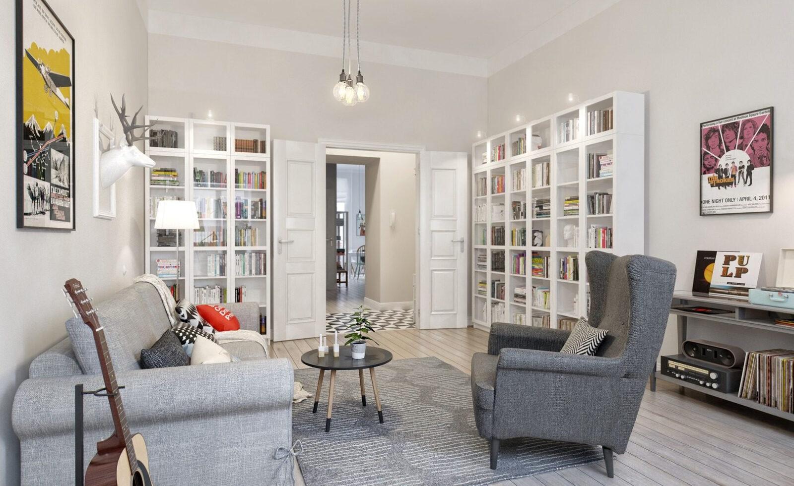 белые обои в скандинавском стиле