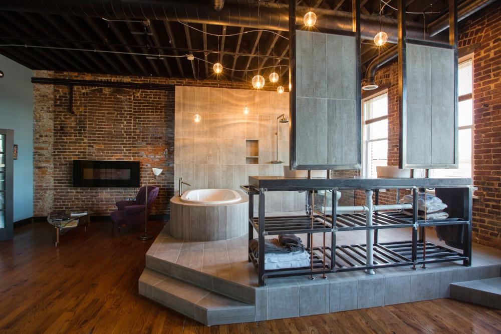 oformlenie-potolka-v-stile-loft санузел в стиле лофт